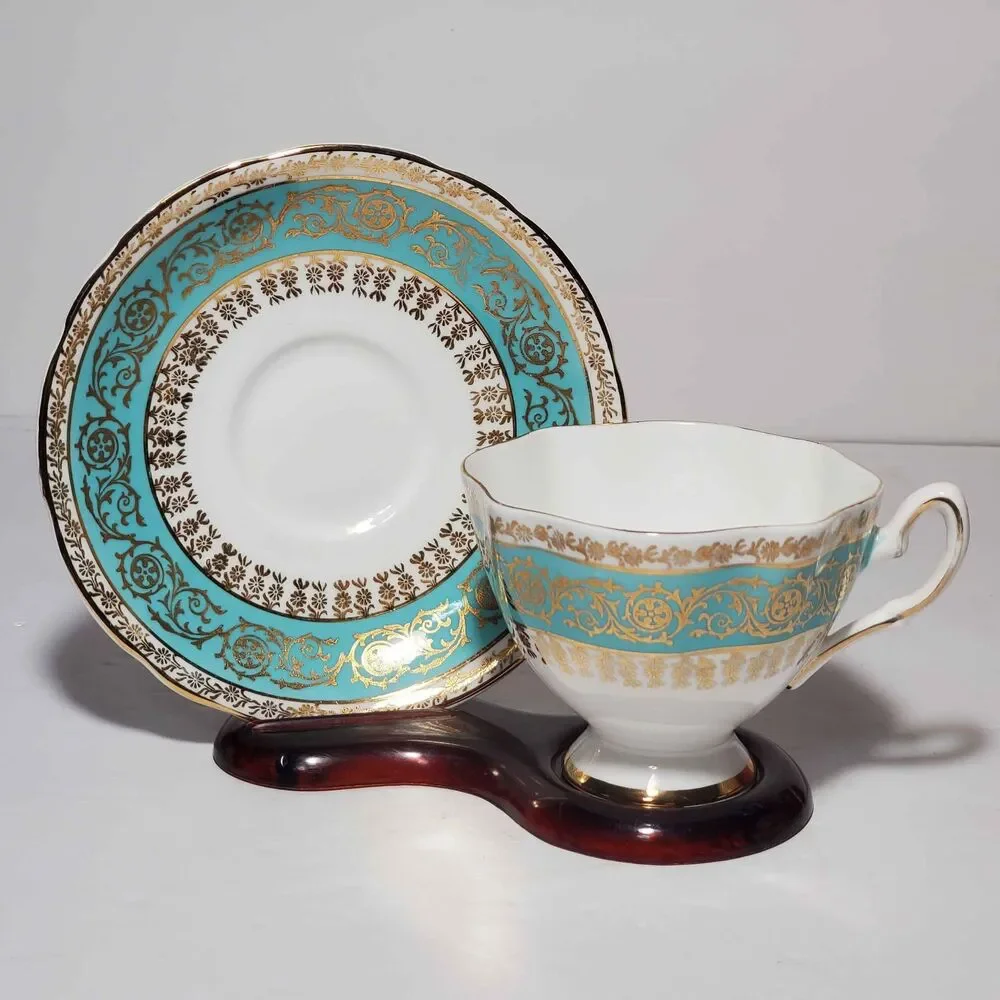 Salisbury Teacup and Saucer Blue Gold Vintage
